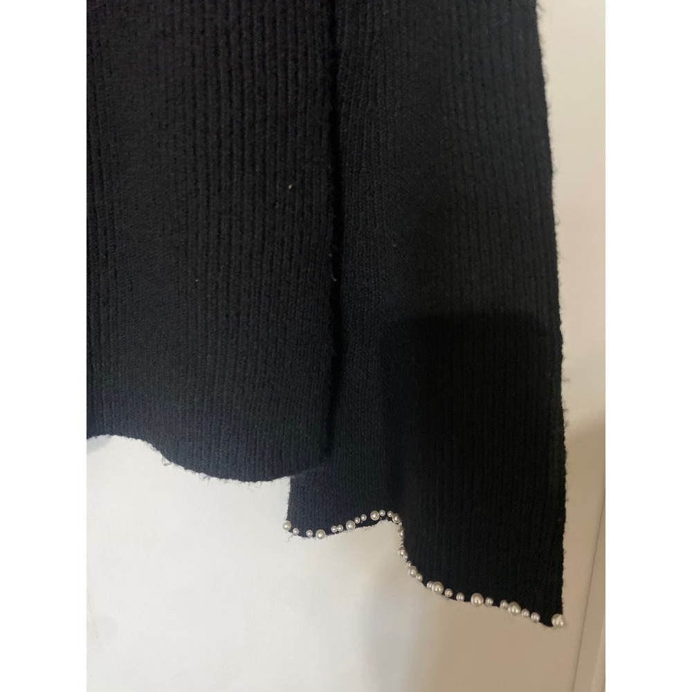 Edited x Hunter McGrady Black Ribbed Pearl Trim Sweater Bell Sleeve Size M NWT - Picture 3 of 7